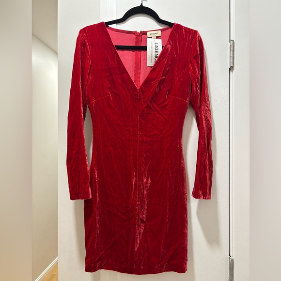 NWT L'AGENCE Velvet V-neck Dress in Red - Picture 2 of 4